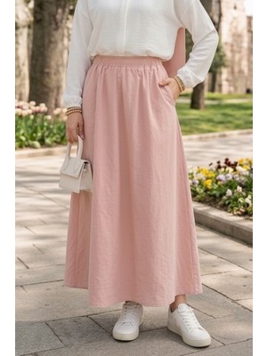 İlkimay.com Cepli Beli Lastikli Poplin Etek 1727 - Pembe