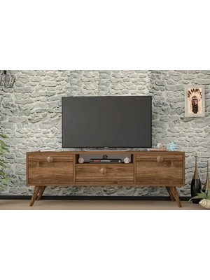 Vivense Penta Tv Sehpası, Ahşap Ayaklı, Ceviz, 140 cm