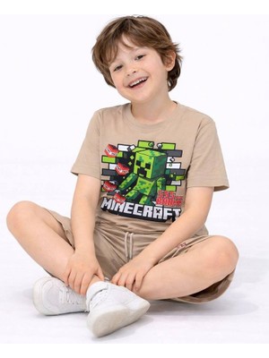 Miniko Kids Erkek Çocuk Mınecraft Desenli Pamuk Şortlu Takım