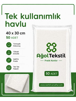 Ağol Tekstil 50’li Tek Kullanımlık Havlu Seti – 40X30 cm | Hijyenik ve Pratik Kullanım Için Uygun