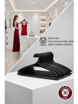 Marsilyan Giulia Vieri Selection: 36'li Premium Italyan Tasarım Ince Siluet Kaymaz Elbise Askısı Seti Siyah