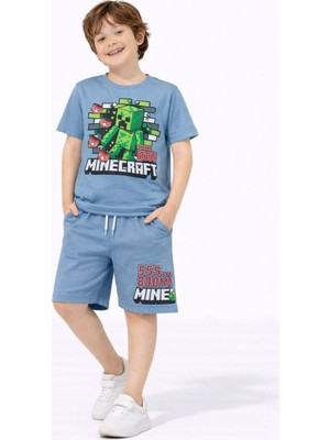 Miniko Kids Erkek Çocuk Mınecraft Desenli Pamuk Şortlu Takım