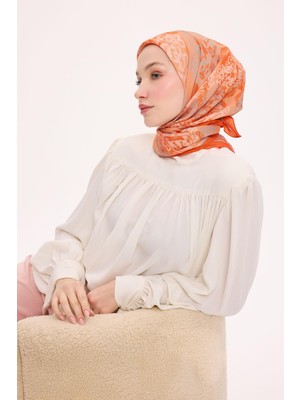 Silk Home Viskon Velora Eşarp Dört Mevsim Dalga Izi Desen Turuncu 90X90
