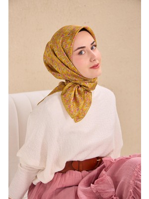 Silk Home Twill Ipek Eşarp Yaprak Ritmi Koyu Sarı 90X90
