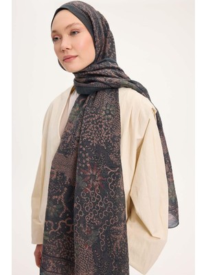 Silk Home Tencel Monare Şal Petrol Yeşili Vintage Botanik Desen 75X195