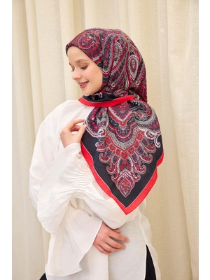 Silk Home Velora Eşarp Ethnic Siyah - Kırmızı 90X90