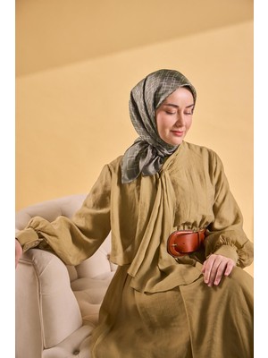 Silk Home Twill Ipek Eşarp Zincir Yeşil Gri