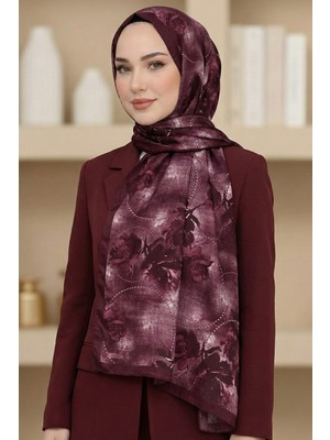 Hadiora Kadın Bordo Çiçek Desenli Bambu Crush Şal