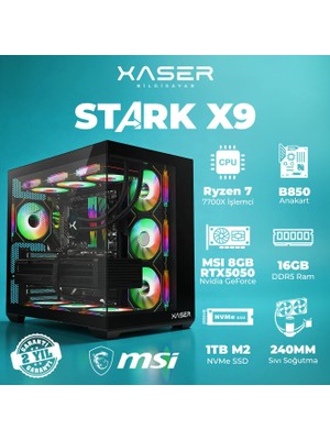 Xaser Stark X9 Ryzen 7 7700X 16GB Ram 1tb M.2 Nvme SSD 8gb RTX5050 Sıvı Soğutmalı Oyuncu Bilgisayarı