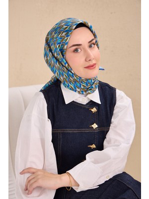 Silk Home Twill Ipek Eşarp Yaprak Ritmi Mavi Lila 90X90