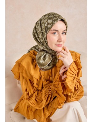 Silk Home Twill Ipek Eşarp Zincir Küf Yeşili