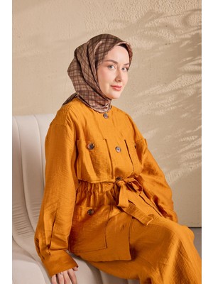 Silk Home Twill Ipek Eşarp Ekose Vizon