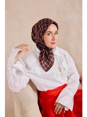 Silk Home Twill Ipek Eşarp Ekose Kırmızı