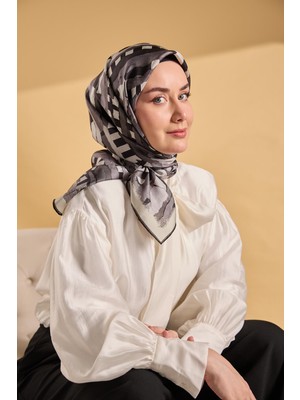 Silk Home Twill Ipek Eşarp Şerit Füme