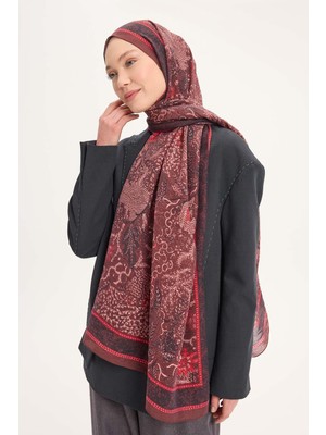 Silk Home Tencel Monare Şal Bordo Vintage Botanik Desen 75X195