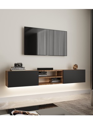 Tumblera Volar Pine Antrasit Tv Ünitesi Işıklı Atlantik Çam 180 cm Modern