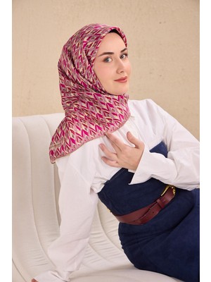 Silk Home Twill Ipek Eşarp Yaprak Ritmi Krem Pembe 90X90