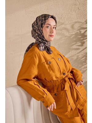 Silk Home Twill Ipek Eşarp Ekose Lacivert