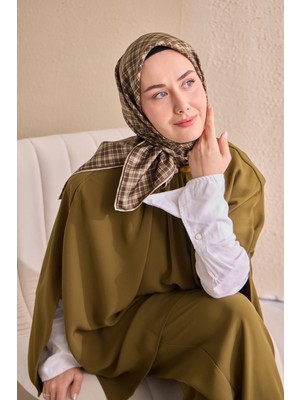 Silk Home Twill Ipek Eşarp Ekose Kahverengi