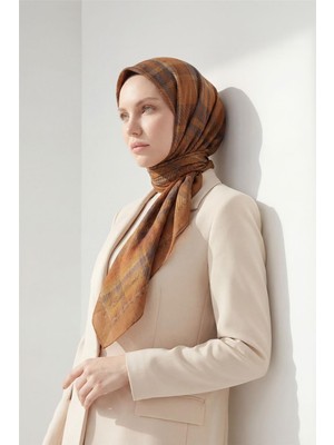 Silk Home Viskon Velora Eşarp Ekose Desenli Kiremit Tok Duruşlu Dört Mevsim 90X90