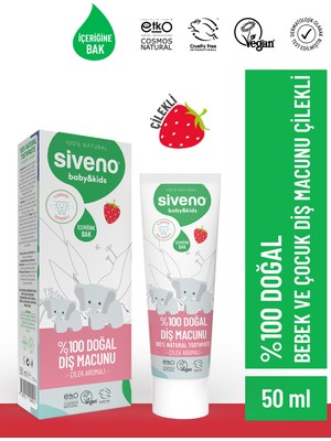 Siveno %100 Doğal Diş Macunu Bebek ve Çocuk Için Çilek Aromalı Florürsüz 50 ml
