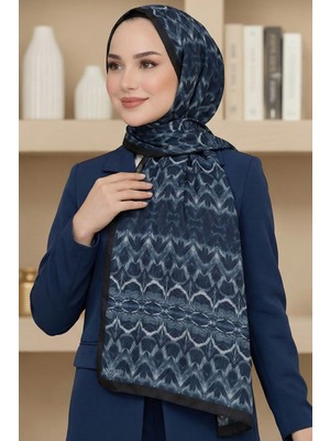 Hadiora Kadın Lacivert Soyut Desenli Bambu Crush Şal