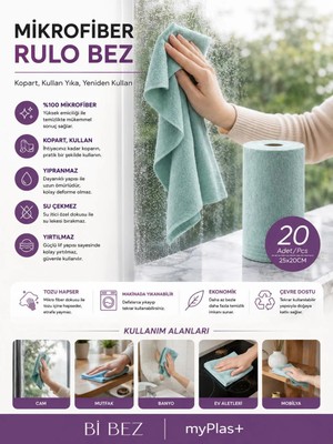 Myplas Pratik 25X25 Rulo Kopartılabilen Mikrofiber Bez