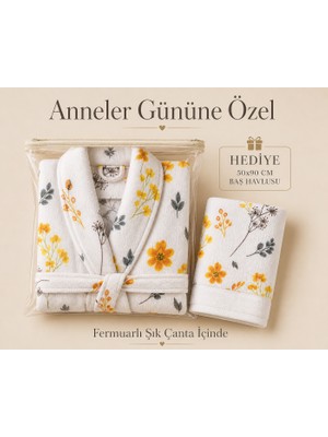Maisonette Anneler Gününe Özel Kadife Bornoz %100 Pamuk Şal Yaka | Dijital Baskılı Renkli Yumuşak Hediyelik