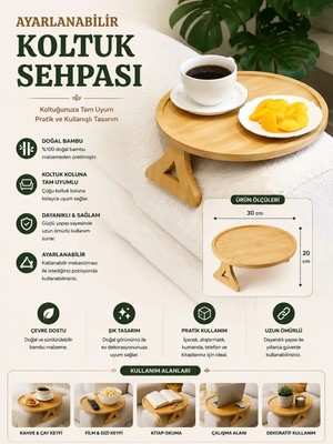 Myplas Modern Ahşap Koltuk Sehpası Tepsi Dekoratif