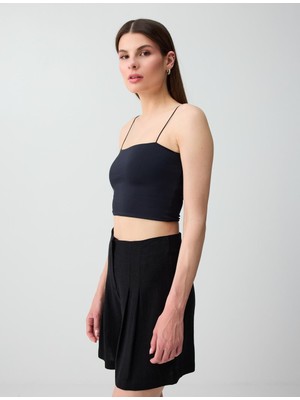 Jimmy Key Siyah Dar Kesim Açık Yaka Kısa Örme Bralet