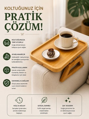 Myplas Modern Ahşap Koltuk Sehpası Tepsi Dekoratif