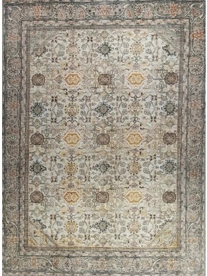 Pera Halı Bej ve Toprak Tonlu Çiçek Desenli Vintage Halı - Outlet -  T0807OU