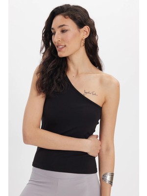 Tudors Kadın Slim Fit Dar Kesim Pamuklu Kolsuz Siyah Crop Atlet