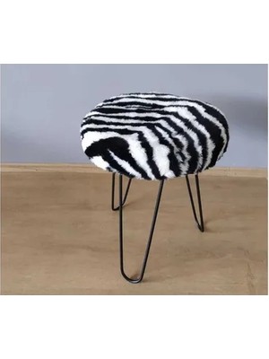 Vivense Yuvarlak Peluş Puf, Zebra Desen