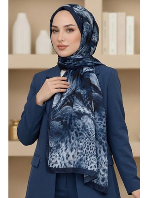 Hadiora Kadın Lacivert Leopar Desenli Bambu Crush Şal