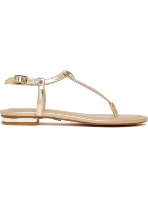 Derimod Kadın Parmak Arası Sandalet 26SFD442532 Suni Deri Altın Metalik Düz Stil Casual Kullanım
