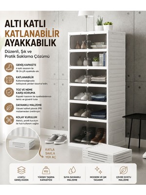 6katlı Katlanabilir Portatif Büyük Boy Kapasiteli Taşınabilir Organizer Ayakkabı Düzenleyici