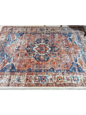 Pera Halı Pas Kırmızısı ve Lacivert Medalyonlu Vintage Halı - Outlet - 4305KROU