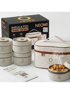Neomi 4'lü Lunch Box Isı Yalıtımlı Beslenme Çantası Yemek Termosu Seti Paslanmaz Çelik Çantalı 304 Çelik Tse Belgeli