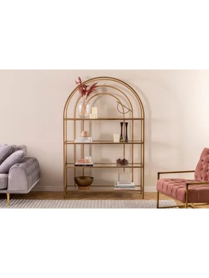 Vivense Lola Curve Metal Kitaplık, 4 Raflı, Pirinç
