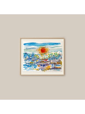 Derin's Design Art Orijinal Imzalı Sulu Boya Resim / Güneşin Sulara Dokunduğu Şehir - Zamansız Sular Koleksiyonundan