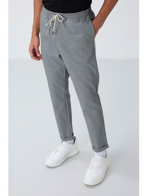 Gri Melanj Yüzeyi Dokulu Standart Fit Erkek Eşofman Alt - 82154