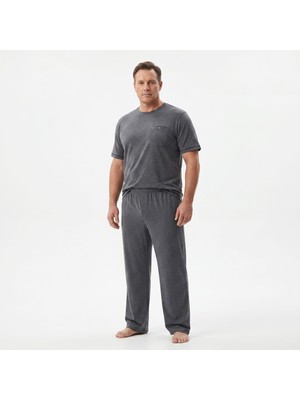 Lacaton Erkek Büyük Beden O Yaka Kısa Kol Pijama Takım