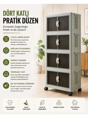 4'lü Portatif Organizer Tekerlekli Dolap Çok Amaçlı Mıknatıs Kapaklı Katlanır Istiflenebilir