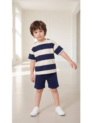 Miniko Kids Erkek Çocuk Çizgili Pamuk Şortlu Takım