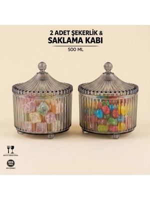 LE Paris Ayaklı Kapaklı Akrilik Şekerlik Sunumluk 2'li Set | Lokumluk Çok Amaçlı Şık Sunumluk | 500 ML