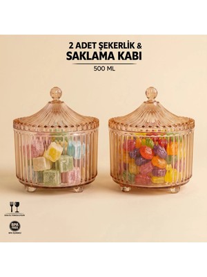 LE Paris Ayaklı Kapaklı Akrilik Şekerlik Sunumluk 2'li Set | Lokumluk Çok Amaçlı Şık Sunumluk | 500 ML