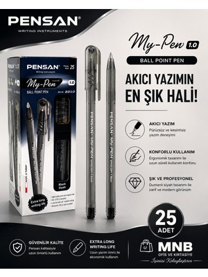 Pensan 2210 My-Pen Kırmızı Tükenmez Kalem Seti - 25'li Kutu - Ofis ve Kurumsal Kullanım Için Dayanıklı Nikel Gümüş Uç