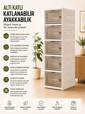 Myplas Çok Amaçlı 6 Katlı Katlanabilir Taşınabilir Premium Portatif Organizer Ayakkabılık