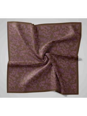 Silk Home Viskon Karışımlı Velora Eşarp Olive-Eflatun Desenli Yumuşak Dokulu Tok Duruşlu 90X90